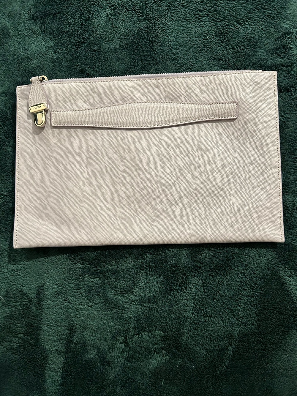Prada Glicine Saffiano Leather Clutch Pouch Gold Hardware Excellent Like New